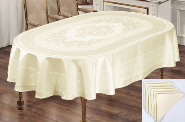 Скатертина Sagol тефлон 160x300 ovale St-052 Cream + 8 серветок *