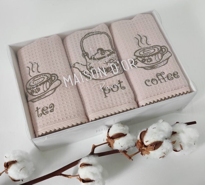 Рушники Maison D'or 3шт Waffle Terry Napkins 40x70 Rose