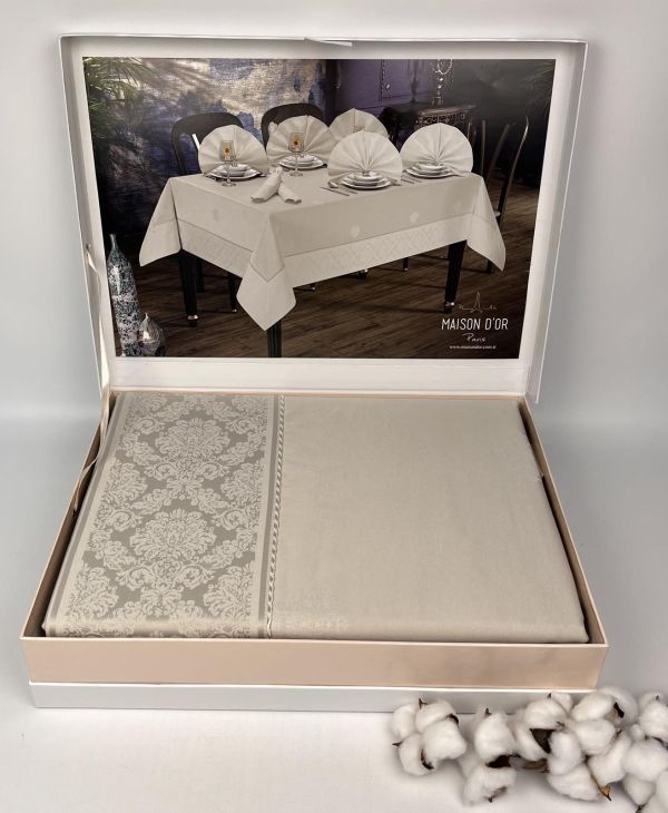 Скатертина Set Maison D'or Magnole Damasque 155х320+12psc Stone