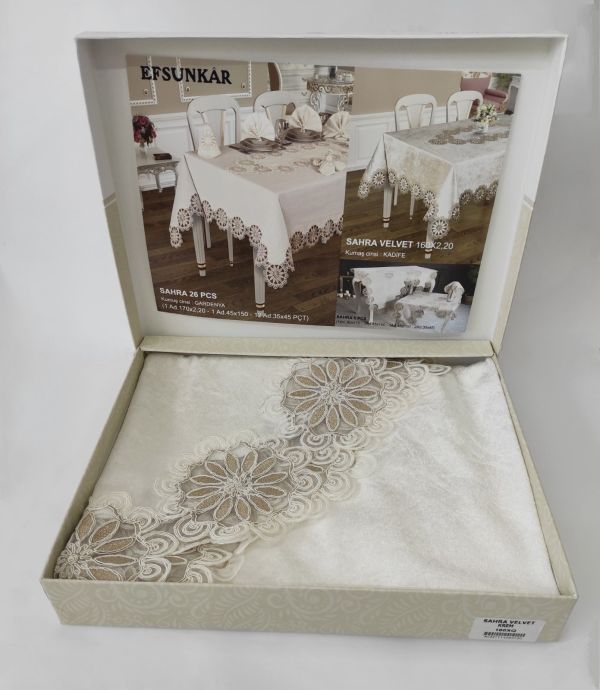 Скатертина Велюр Acme Tekstil 160 круг Sahra Krem