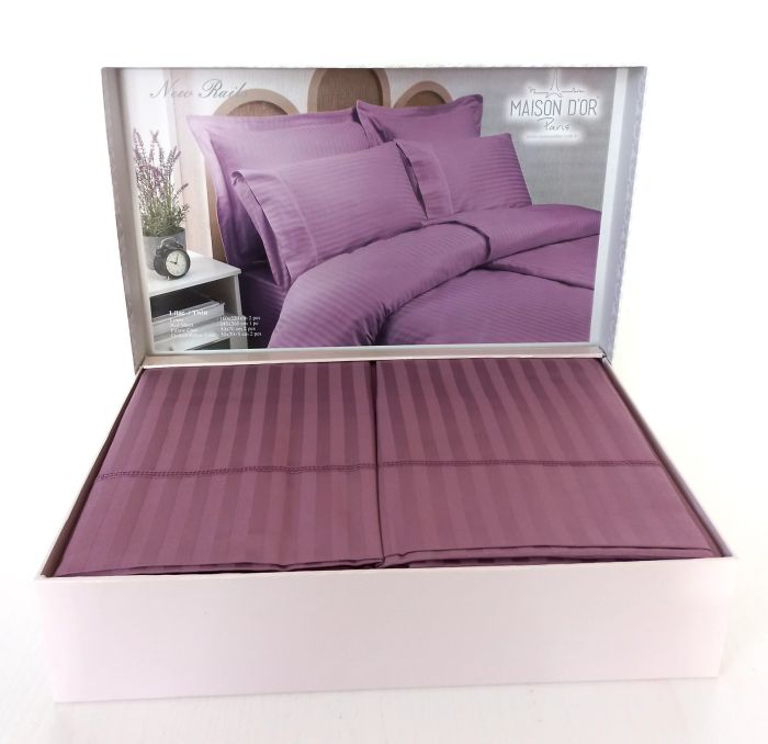 Постільна білизна Maison D'or сатин страйп сімейна New Rails Lilac