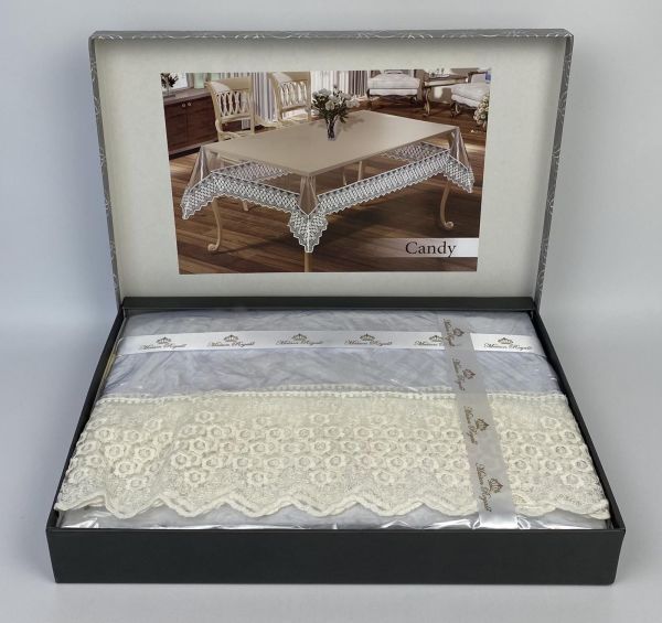Силіконова скатертина з мереживом Maison Royale 160х300 Candy Krem