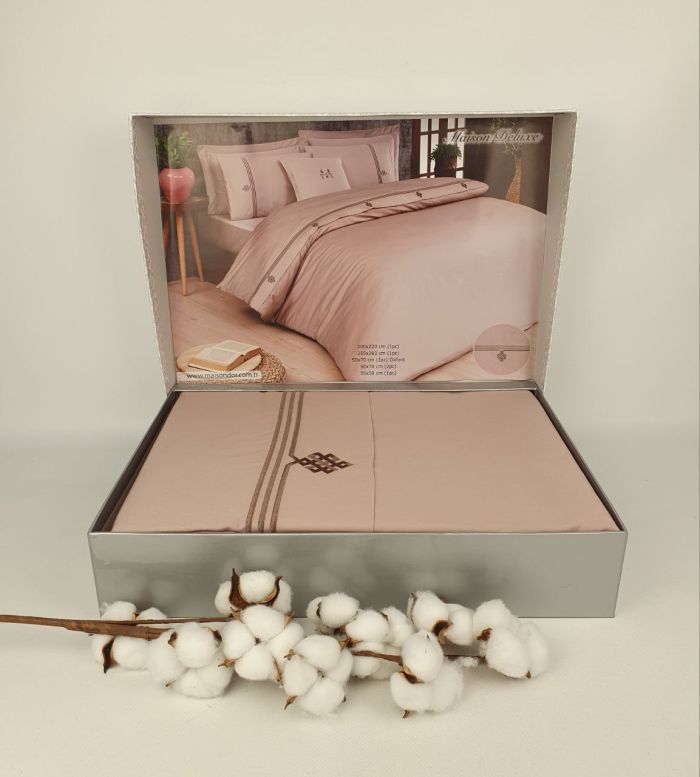 Постільна білизна Maison D'or Deluxe сатин з вишивкою 200х220 Rosa-Brown