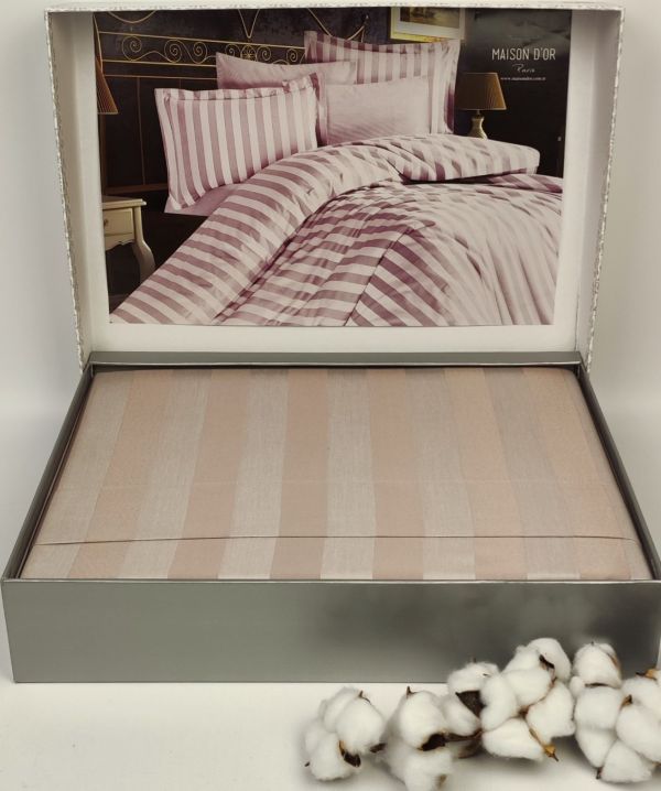Постільна білизна Maison D'or сатин страйп 200х220 Fous Linens Lilac