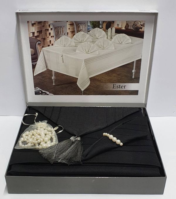 Скатертина Set Maison Royale 160x300+12 psc Ester Siyah